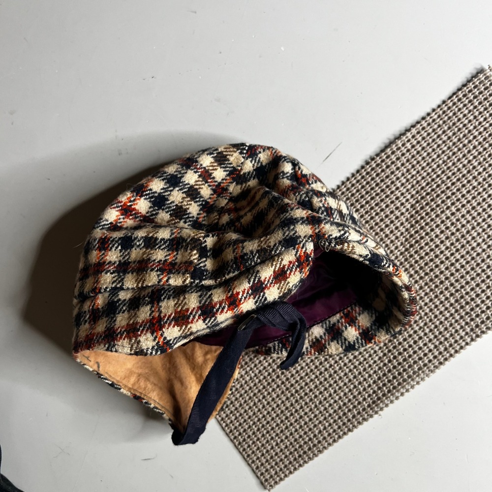 Vintage Kids Deerstalker Hat Plaid Wool Sherlock Holmes Cap with Ear Flaps 70s